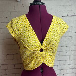 Free People size small yellow Havana Honey crop top linen blend